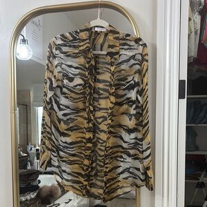 Equipment Femme Animal Print Sheer Blouse
